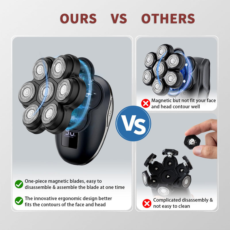 [Australia] - 2025 New Upgrade Magnetic Head Shavers for Bald Men, Electric Razor for Men, Mens Shaving with Nose Hair Sideburns Trimmer, LED,Travle Lock Black 7d5 