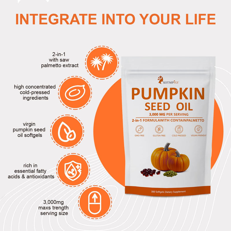 [Australia] - Premium Pumpkin Seed Oil with Saw Palmetto 3000mg Soft Capsule | Cold Pressed Virgin, Pure Virgin Oil | Supports Hair, Urinary, Bladder & Prostate Health - 300 Count 