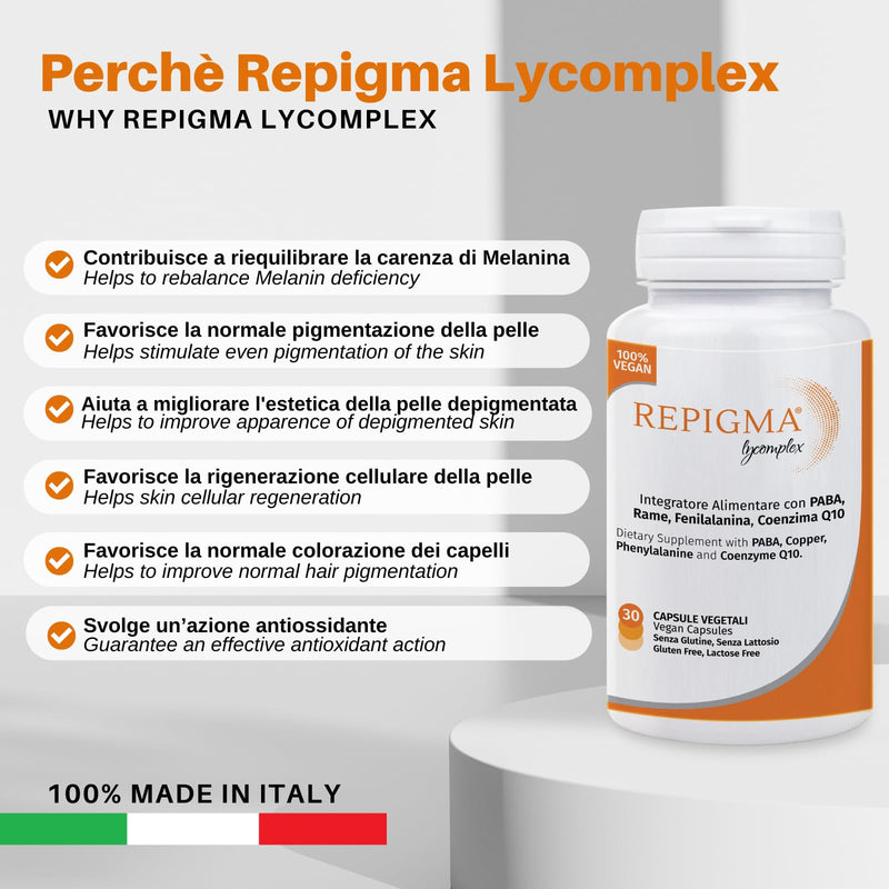 Repigma Lycomplex - Health Supplement to Support the Treatment of Vitiligo and White Spots on the Skin - Pack of 30 CPS