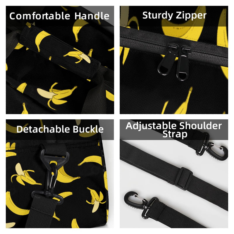 Gym Travel Duffle Bag for Boys - Banana Kids Overnighter Weekend Bag with Front Zipper Pocket for School Practice, Teens Carry-On Size Sleepover Bags
