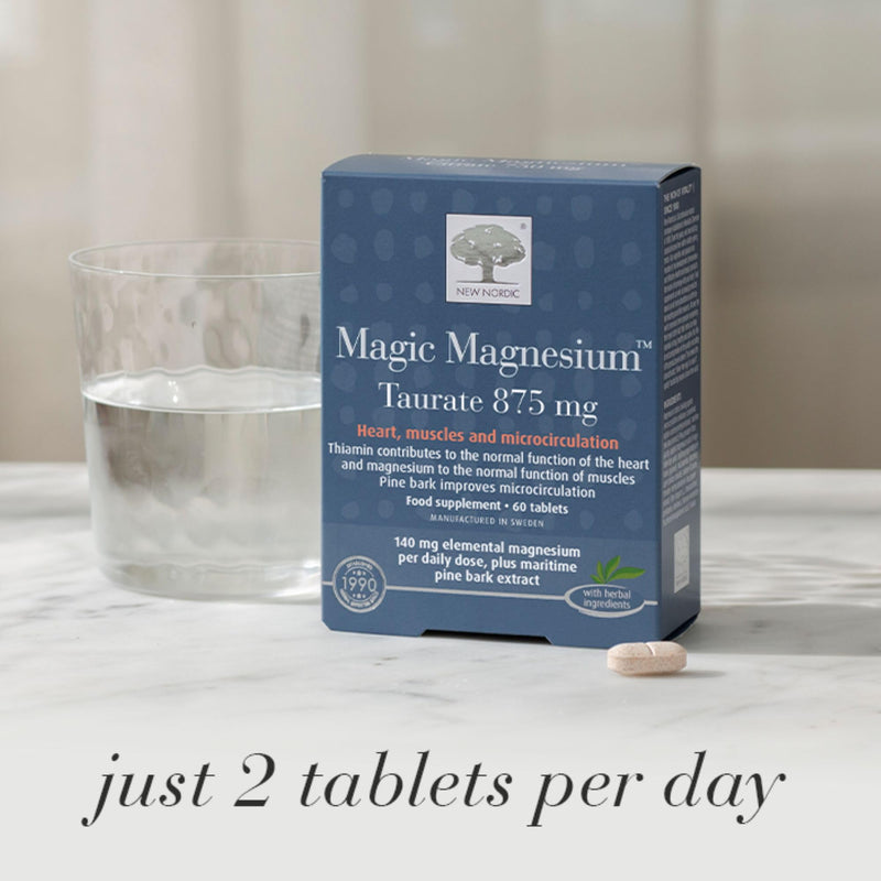 New Nordic Magic Magnesium Taurate 875mg, 1 Month Supply, B Vitamins, Vitamin D & Maritime Pine Bark, 60 Tablets