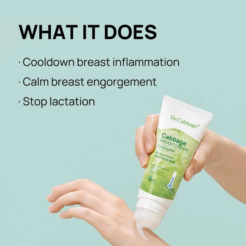 [Australia] - Dr.Cabbage+ Cabbage Breast Cream 3.38 Oz with Special Cooling Ball applicator | For Engorgement, Mastitis, Stop Lactation | Trusted by Korea Mother, Breastfeeding Essencial No Scent 3.38 Fl Oz 