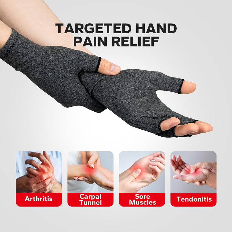 [Australia] - Fingerless Compression Gloves (1 Pair), Cotton Arthritis Gloves Women Men, Arthritis Pain Relief Gloves, Hand Compression Gloves Arthritis for Carpal Tunnel, Rheumatoid, Tendonitis Medium Grey 