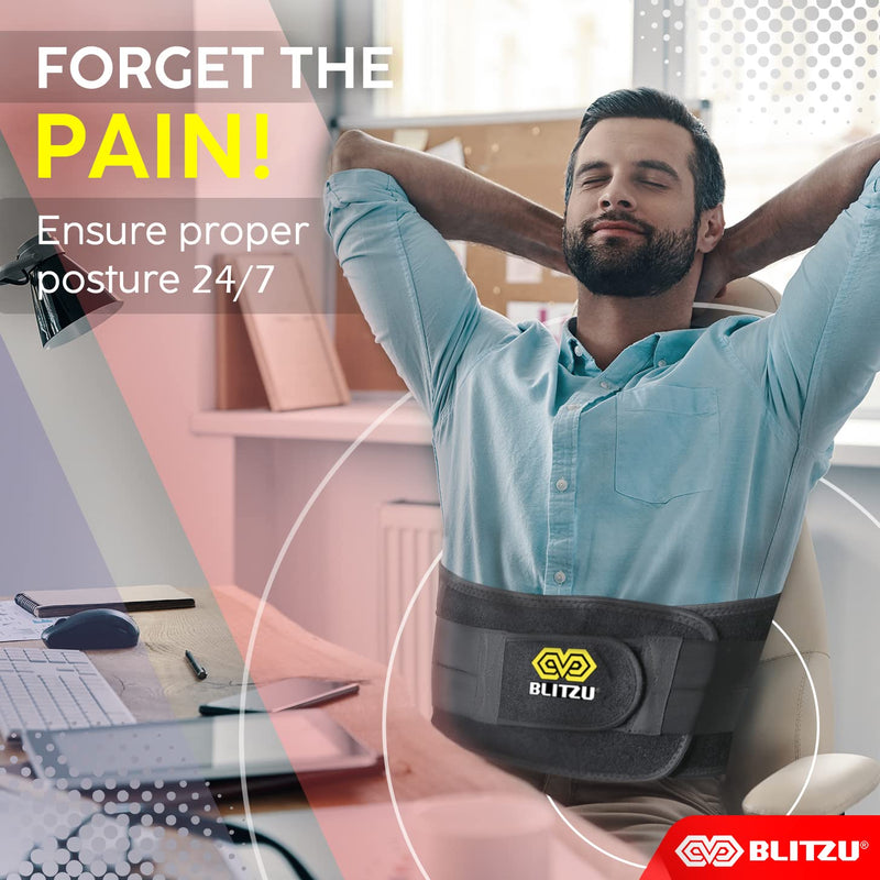 [Australia] - BLITZU Back Brace for women and men. Lower back pain relief products for Herniated Disc, Sciatica, Scoliosis, Heavy lifting and more! Breathable Back Support Waist Belt with Lumbar Pad. Size Large Black 