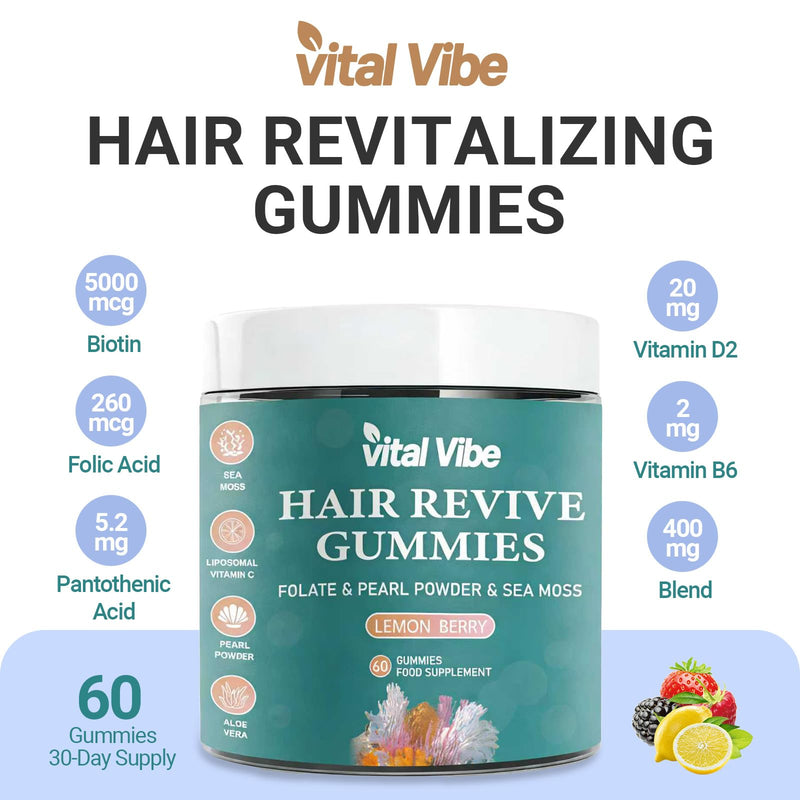 Biotin Hair Growth Vitamin Supplement with 5000mcg for Women or Men | Support Skin Collagen & Nails | Biotin High Strength with Folate, Sea Moss & Pearl Powder | Vegan 60 Gummies
