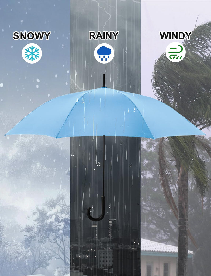Large Stick Umbrella Windproof Automatic Open 50 Inch Umbrella with Hook Handle,Over Sized J Handle Umbrellas for Men and Women,Windproof Unbreakable Stick Rain Golf Umbrella Sora