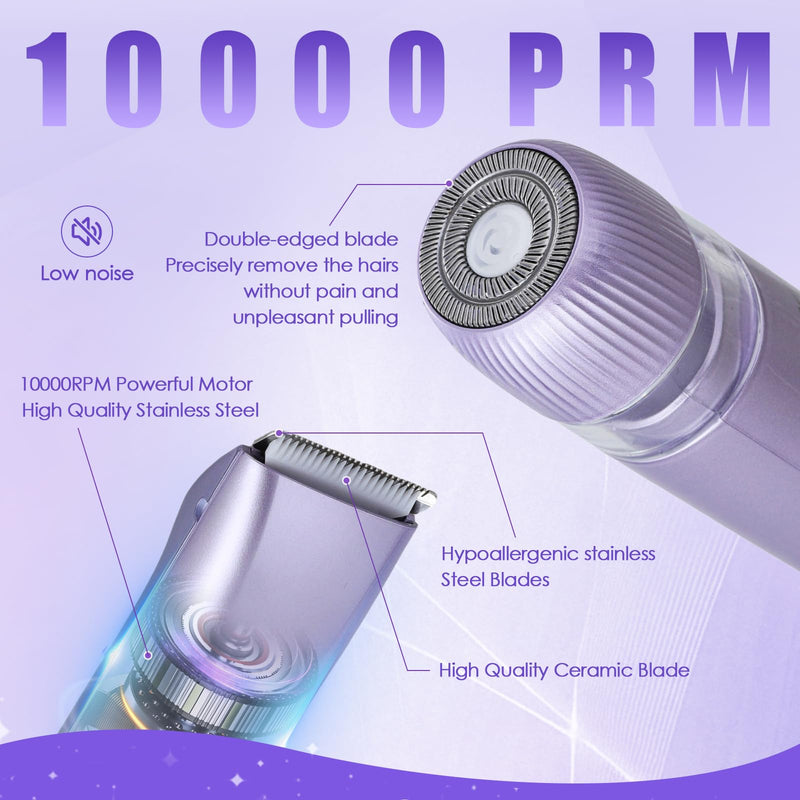 [Australia] - 2 in 1 Bikini Trimmer for Women Dual Head Electric Razors IPX7 Waterproof Wet & Dry Use, Electric Shaver for Women Private Area Facial Body Underarm Leg Arm Hair Remover for Pubic Hair Purple 