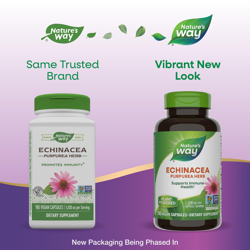 [Australia] - Nature's Way Echinacea Purpurea Herb, Immune Support*, 1,200 mg per 3- Capsule Serving, Non-GMO Project Verified, Vegan, 180 Capsules (Packaging May Vary) 180 Count (Pack of 1) 