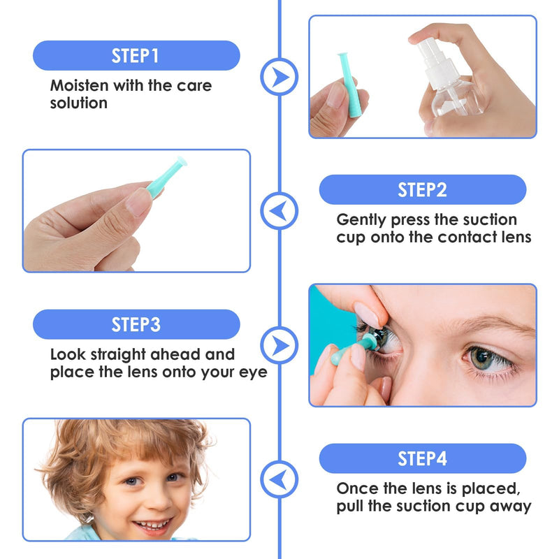 [Australia] - Set of 4 Contact Lens Suckers, Contact Lens Remover Insertion Aids, for Soft and Hard Lenses, Odorless Silicone Includes Storage Case (Green) Green 