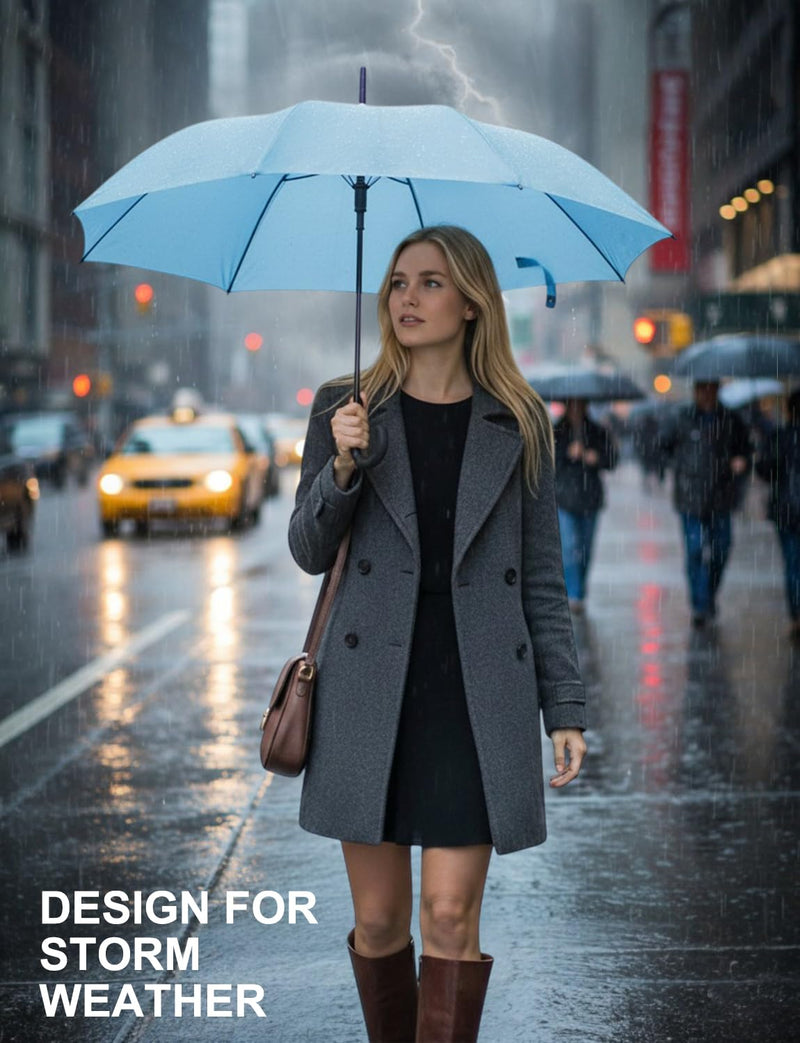Large Stick Umbrella Windproof Automatic Open 50 Inch Umbrella with Hook Handle,Over Sized J Handle Umbrellas for Men and Women,Windproof Unbreakable Stick Rain Golf Umbrella Sora