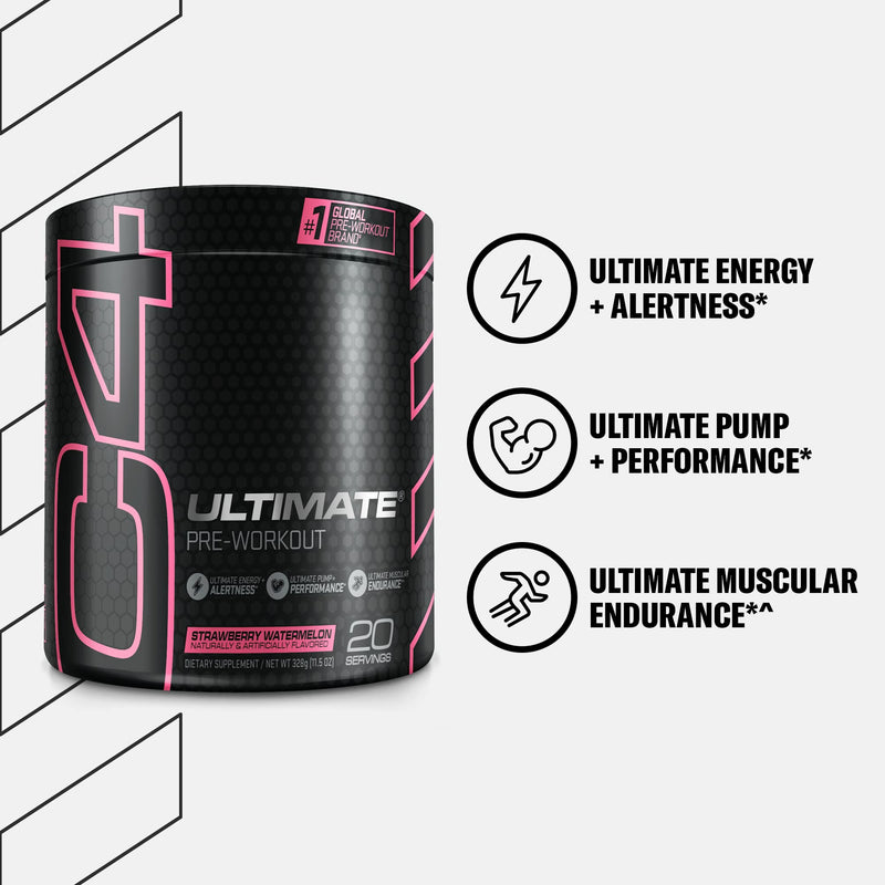 [Australia] - Cellucor C4 Ultimate Pre Workout Powder Watermelon - Sugar Free Preworkout Energy Supplement for Men & Women - 300mg Caffeine + 3.2g Beta Alanine + 2 Patented Creatines - 20 Servings Strawberry Watermelon 20 Servings (Pack of 1) 