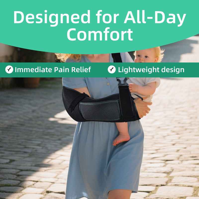 [Australia] - Arm Sling for Shoulder & Elbow Injury – Adjustable Shoulder Surgery Sling, Breathable & Lightweight Arm Support, Comfortable Sponge Shoulder Pad for Rotator Cuff & Elbow Recovery, Fits Left/Right Arm (Black, Small) Black 