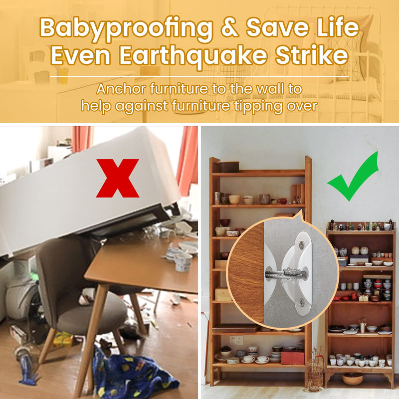 [Australia] - Furniture Anchors (10 Pack) for Baby Proofing, Furniture Straps Anti Tip Furniture Anchor Securing 400 lbs/Keep Baby Pet Safety from Falling Furniture, Metal White Earthquake Straps 