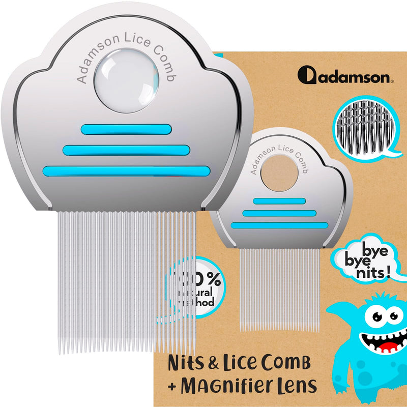 [Australia] - Adamson Lice Comb - Stainless Steel Lice Comb for Kids - Effective Nit Comb - Lice Combs for Thick Hair - Durable and Easy to Clean - Peine para Piojos y Liendres para Ni√±as Cyan 