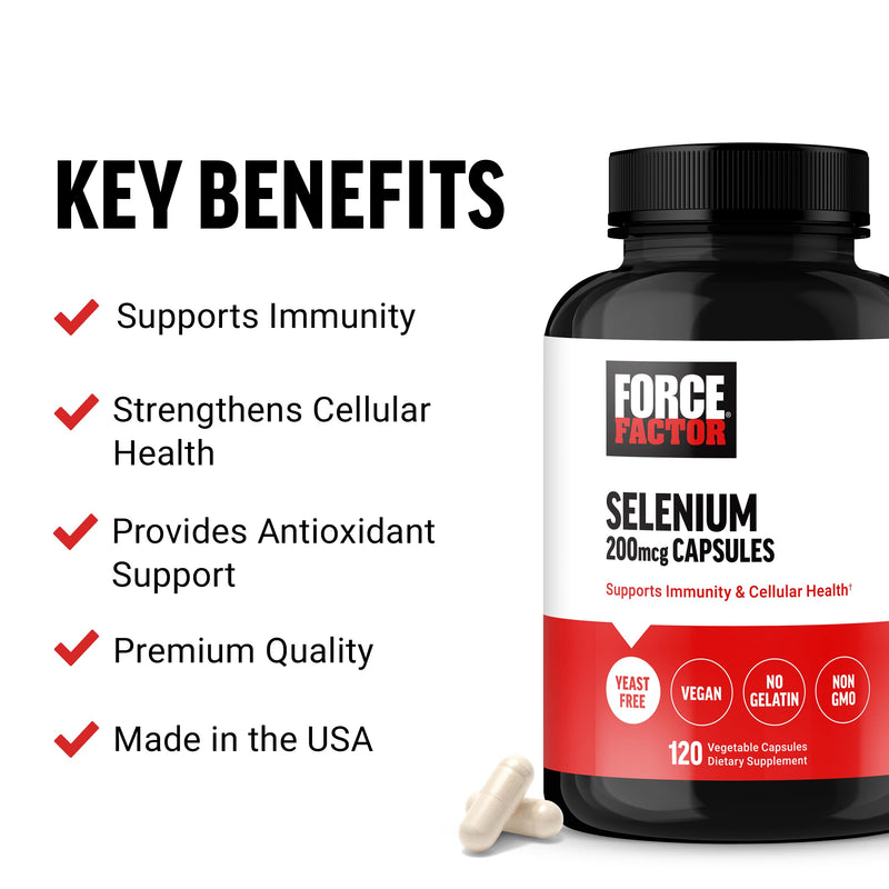 [Australia] - Force Factor Selenium Immune Support Supplement, Selenium 200mcg Capsules to Support Immune Defense, Immunity Supplement, Vegan, Non-GMO, 120 Capsules 