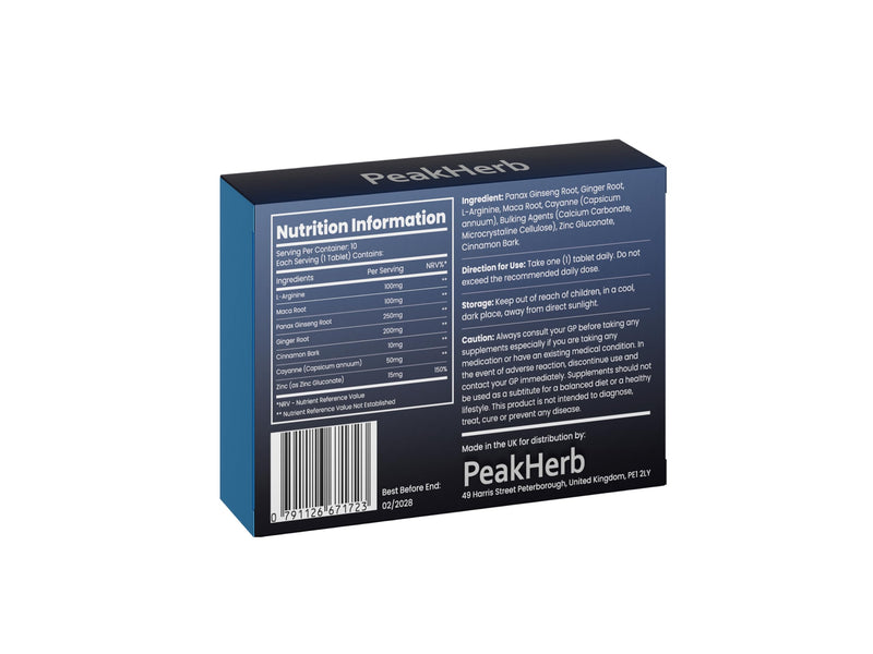 High Strength Ginseng Tablets for Men | UK Manufactured | 10 Tablets | Premium Herbal Supplement