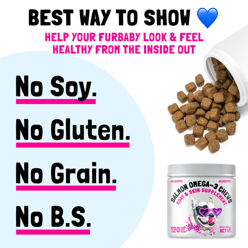 Omega 3 Alaskan Salmon Oil Treats for Dogs 120 Fish Oil Chew Supplement Skin and Coat Allergy and Itch Relief Hip & Joint Health Brain Shedding Hot Spots Treatment Omega 3 6 9 EPA & DHA Fatty Acids 120pcs - PawsPlanet Australia