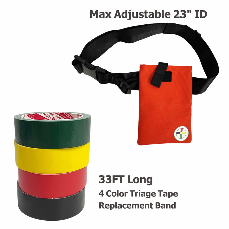 Triage Tape & Belt Pack Kits, Outdoor First Aid Supplies (Black:Deceased, Red:Immediate, Yellow:Delayed, Green:Minor) Triage Tape + Belt Sets