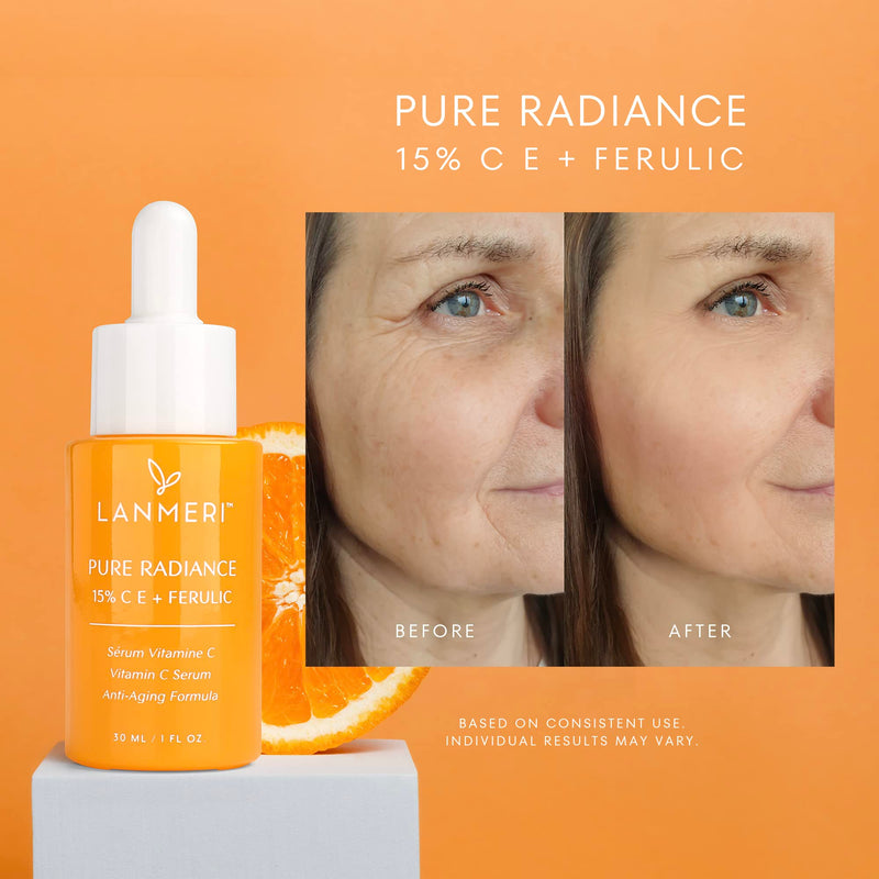 Lanmeri Ceuticals 15% Vitamin C + E + Ferulic Serum: Advanced Antioxidant Defense Formula with 1% Vitamin E & 0.5% Ferulic Acid – High-Stability Vitamin C Serum 1-Pack Vitamin C Serum