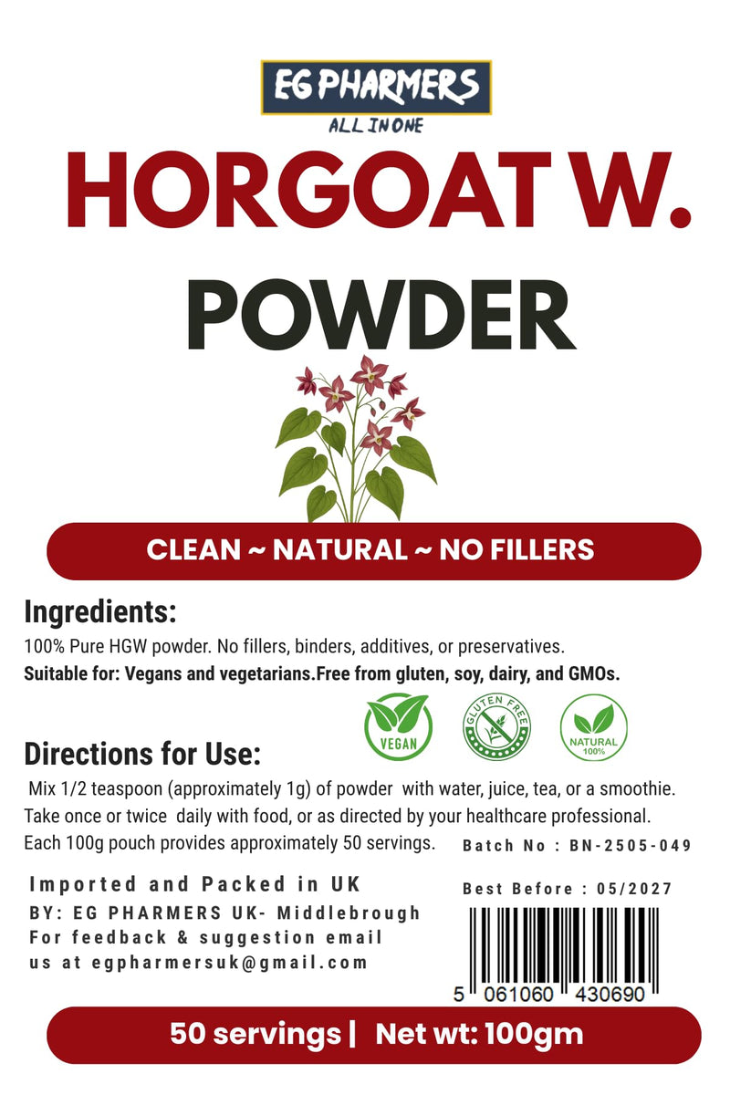 Clean HornGoat Wd Powder | Pure & Natural | No Fillers or Additives | Ground Leaf | Packed in the UK | 50 Servings 1 Month Supply