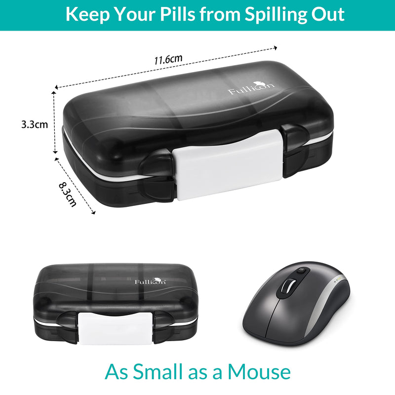 Fullicon Portable Pill Organizer Weekly, Small Travel Pill Case with 7 Compartment, Moistureproof and Airtight Pill Box, Travel Pill Holder for Vitamins/Fish Oils/Supplements | Each Compartment Holds 12-14 Vitamins or 5-7 Fish Oils, Double Lock Stays S...
