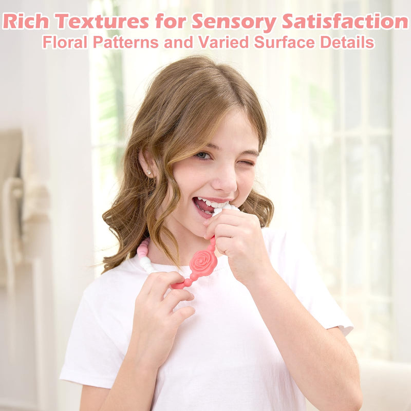 [Australia] - Chew Necklaces for Sensory Kids Adults, Flower Chewy Necklace Sensory Toys for Autism Nail Biting Anxiety, Fidget Necklace Oral Chew Toys, ADHD Tools for Boys Girls Blush Lavender 