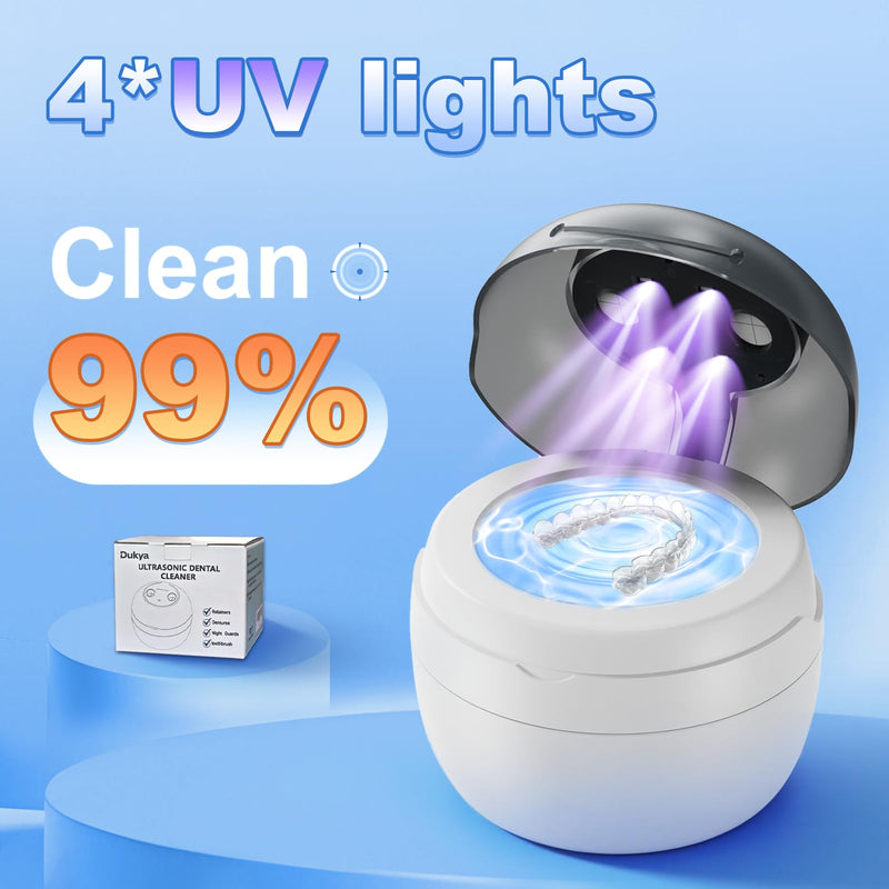 [Australia] - 2025 Ultrasonic Retainer Cleaner, 4 UV Lights, 45kHz Deep Clean, Retainer Cleaner Machine for Dentures, Anti Grinding Mouth Guard, Braces, Toothbrush Heads, Toothbrush 