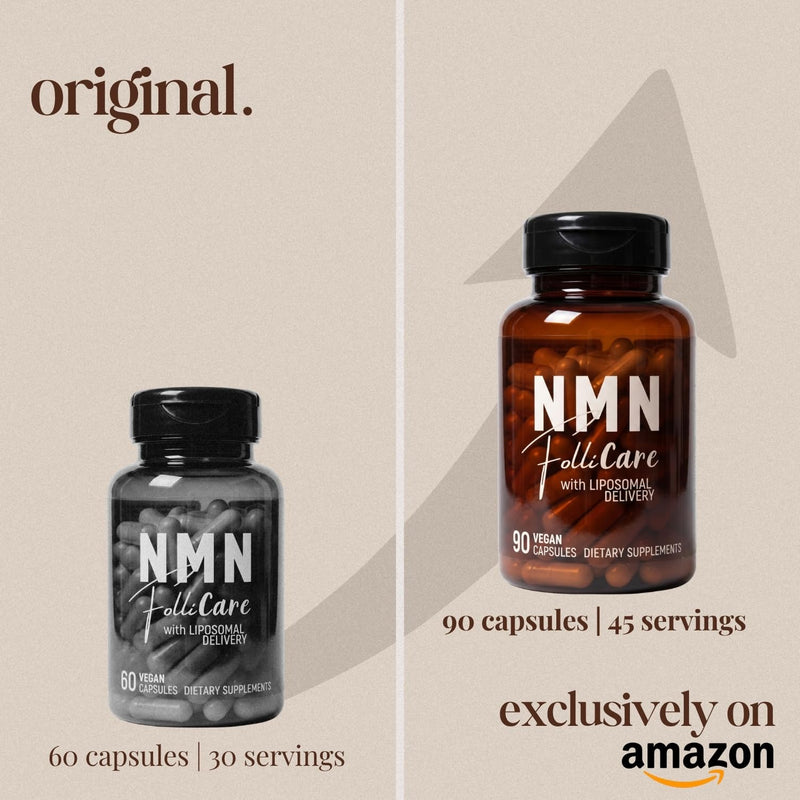 NMN FolliCare Supplement - Biotin-Free Hair Growth Supplement for Women - Natural DHT Blocker with Liposomal NMN, Saw Palmetto, Pumpkin Seed, MSM & Bamboo Extract - (60+30) 90 Vegan Caps Bottle