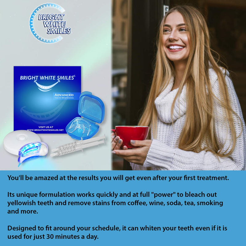 [Australia] - Bright White Smiles Teeth Whitening Kit | LED Light Activated Teeth Whitener | with 2X 5ml 35% Carbamide Peroxide Gel Syringes | Comfort Fit Mouth Tray & Case | for Home Use | Professional Results 