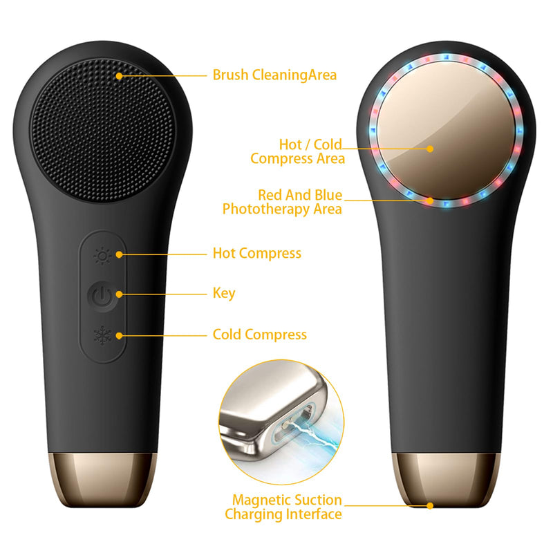 Rechargeable Silicone Electric Face Scrubber – Vibrating Facial Cleansing Brush for Deep Cleansing & Exfoliation, Waterproof, Gentle on Skin, for Men & Women Black