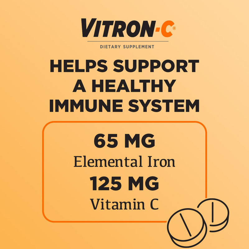 Vitron-C Iron Supplement, Once Daily, High Potency Iron Plus Vitamin C, Support Red Blood Cell Production, Dye Free Tablets, 60 Count (Pack of 4) 60 Count (Pack of 4)