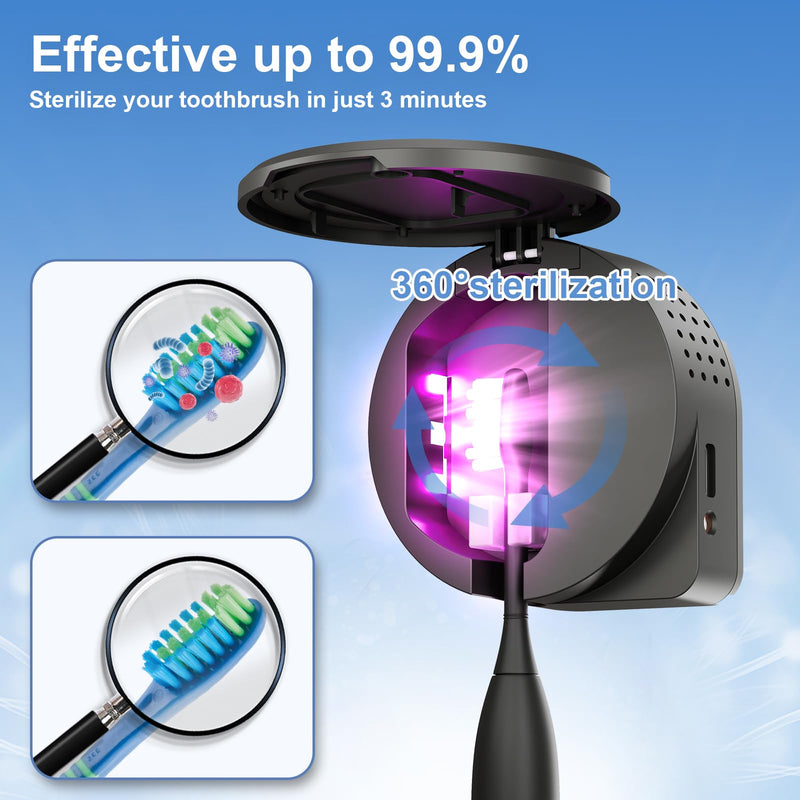 [Australia] - UV Toothbrush Sanitizer Holder, Toothbrush Sanitizer and Holder Cover Caps with Fan Drying, Rechargeable Portable Toothbrush Cleaner Case Fits Most Electric and Manual Toothbrushes (Black) Black 