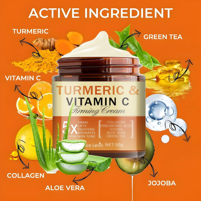 Soelegant Turmeric & Vitamin C Firming Cream for Face & Eye, Anti-Aging Moisturizer with Aloe, Green Tea, Collagen, Hydrates, Tightens Skin, Reduces Wrinkles & Dark Circles for All Skin Types