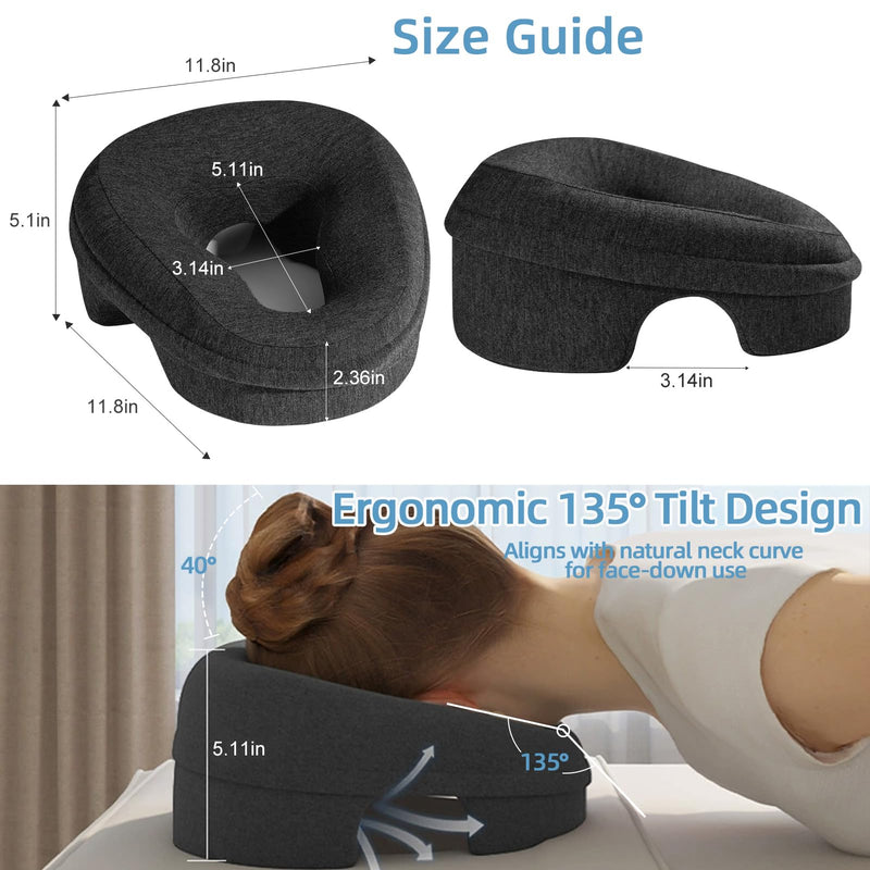 [Australia] - Face Down Pillow, Massage Headrest Pillows for Bed,Face Cradle, BBL Pillow Used for Recovery After Eye Surgery, Stomach Sleepers,with Machine Washable Cover (Dark Grey) Dark Grey 