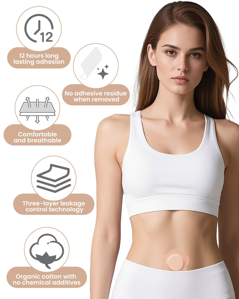 [Australia] - 54PCS Castor Oil Patches, Castor Oil Pack Wrap Disposable Organic Cotton Self-Adhesive Pads for Belly Button, Anti Leakage Design, Breathable & Portable, No Wash (Beige) 1 Count (Pack of 54) 