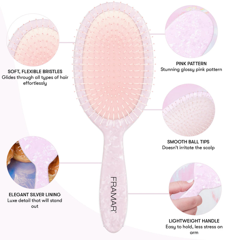 FRAMAR Iridescent Wet Hair Brush Detangler – Detangle Brush For Curly Hair, Hair Detangler Brush For Kids, Holographic Girls Hair Brush, Pink Hairbrush For Women – Removes Knots Without Pulling