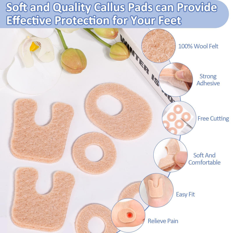 [Australia] - Shynek 72 Pcs Callus Pads, 3 Model Felt Callus Cushions for Bottom of Foot Self Adhesive Foot Corn Pads for Men and Women Reduce Foot and Toes Pain Relief, U Shaped, Oval Shape & Round Shape, Beige 