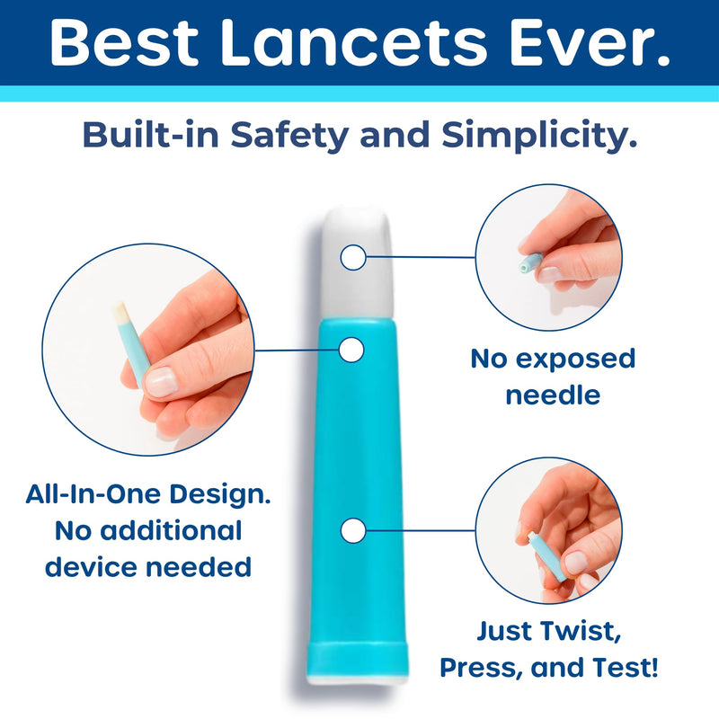 Pip Blood Glucose Monitor Kit - Preloaded Lancets, No Lancing Device Needed - Virtually Painless Fingersticks - Includes Glucometer, 50 Blood Sugar Test Strips, 50 All-in-One Lancets, Travel Case 50ct Kit