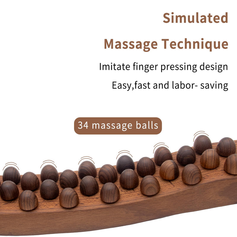[Australia] - Guasha Wood Stick Tools Wooden Therapy Scraping Lymphatic Drainage Massager, Double Row 34 Beads Point Treatment Gua Sha Tools for Back Leg (34 Beads) 