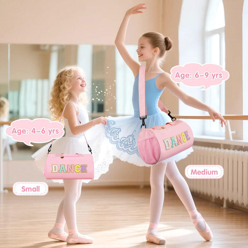 Personalized Dance Duffel Bags for Girls 6-9, Cute Colorful Chenille Letter Dance Ballet Workout Bag Gifts for Teen Girls, Waterproof Toddler Travel Weekender Duffel Bag with Adjustable Straps(Pink) Pink Medium