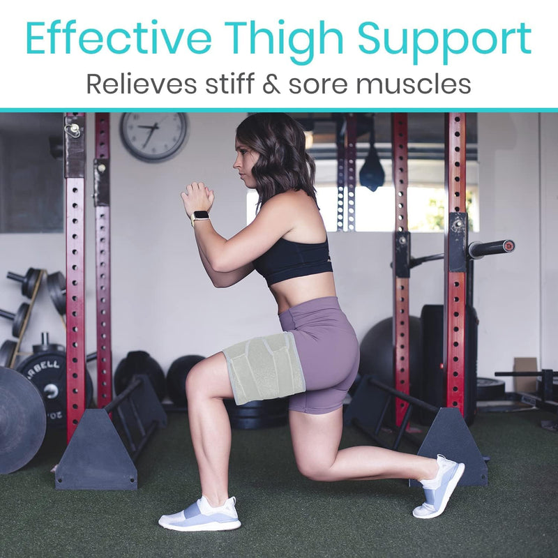 [Australia] - Vive Thigh Brace - Hamstring Quad Wrap - Adjustable Compression Sleeve Support for Pulled Groin Muscle, Sprains, Quadricep, Tendinitis, Workouts, Sciatica Pain and Sports Recovery - Men, Women (Grey) Gray 1 