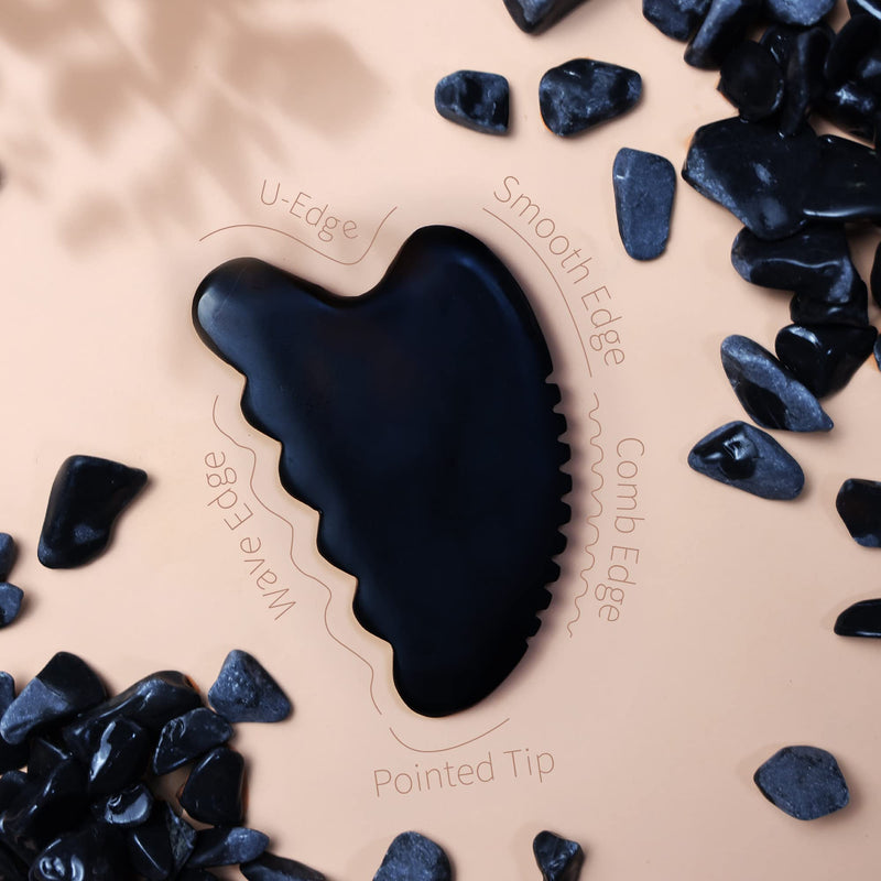 [Australia] - Gua Sha Facial Tools, Natural Bian Stone Gua Sha Jade Massage Tool, Body Gua Sha Stone with Comb, Large GuaSha Set for Traditional Acupuncture Therapy(Wave-Edge) Wave-Edge 