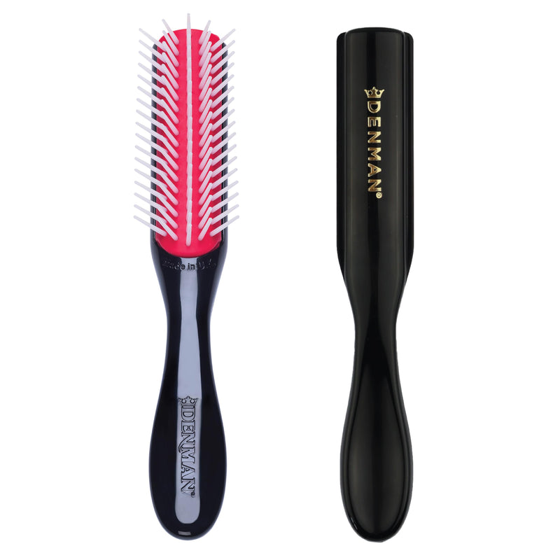 Denman Mini Curl Definer & Styler 5 Row Hairbrush for Detangling, Separating, and Defining Curls, Curly Hairbrush, Sleek Blowdrying - D14 Black/Red