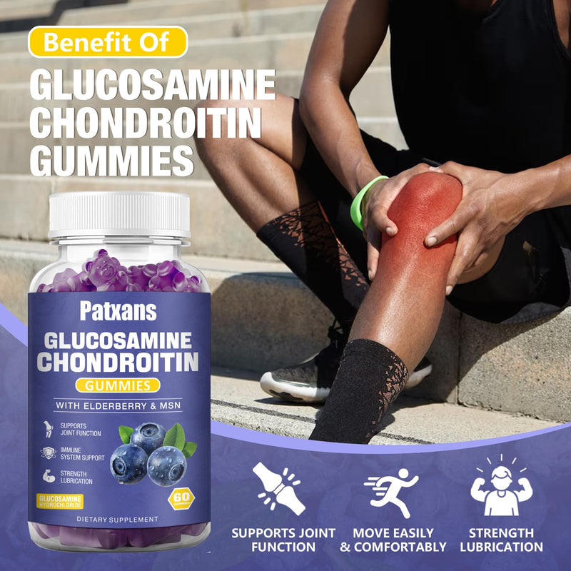 [Australia] - 2 Packs 3000MG Glucosamine Chondroitin Gummies - Extra Strength Joint Health & MSM Elderberry Natural Joint Support Supplement, Flexibility, Antioxidant Immune Support for Adults, 120 Gummies. 60 Count (Pack of 2) 