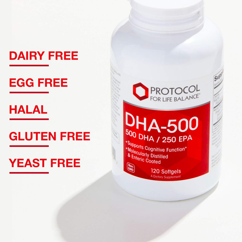 [Australia] - Protocol DHA-500 - DHA 500mg & EPA 250mg - Fish Oil Supplement - Brain Health & Support* - Easy Digestion - Non-GMO & Halal - 120 Softgels 