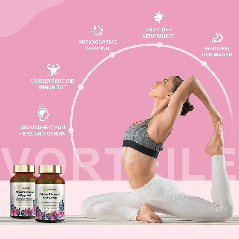 [Australia] - Black cumin oil capsules with vitamin E Natural and cold pressed Black cumin oil 1000mg per daily dose High dosage Vegan 120 capsules German premium quality 