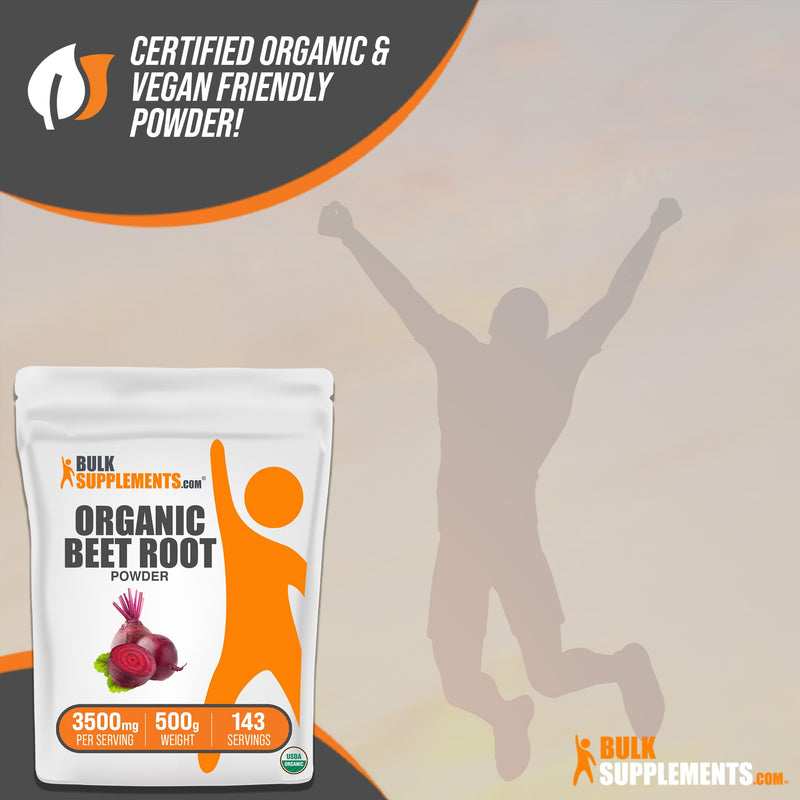 BulkSupplements.com Organic Beet Root Powder - Beet Powder Organic, Beetroot Supplement - Superfood Supplement, Vegan & Gluten Free - 3500mg per Serving, 500g (1.1 lbs) (Pack of 1) 1.1 Pound (Pack of 1)