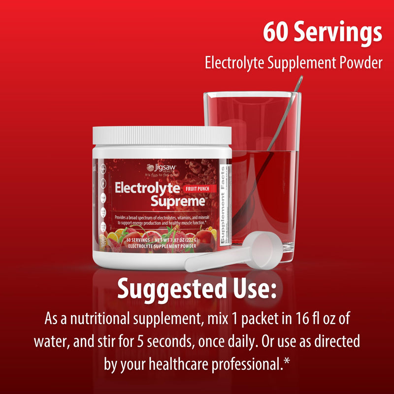 Jigsaw Health Electrolyte Supreme | Broad Spectrum of Electrolytes + Trace Minerals | Fruit Punch Flavor | 60 Servings (Jar)