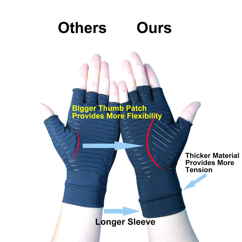 Arthritis Copper Compression Gloves – Highest Infused Copper Content, Comfortable Fit for Men and Women, Alleviate Rheumatoid Pains, Ease Muscle Tension, Relieve Carpal Tunnel Aches (L) Large (1 Pair)