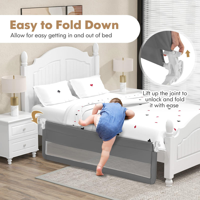 [Australia] - BABY JOY Bed Rails for Toddlers, 71'' Extra Long, Swing Down Bed Guard w/Safety Strap, Folding Baby Bedrail for Kids Twin, Double, Full Size Queen & King Mattress (71-Inch, Gray) Grey 71-Inch 